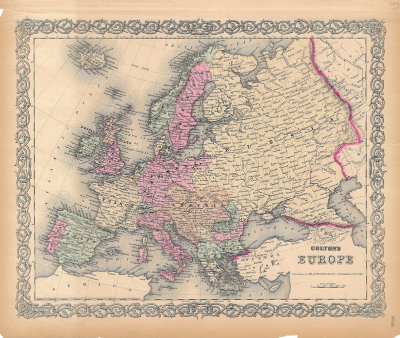 1876 Map of Europe by JH Colton