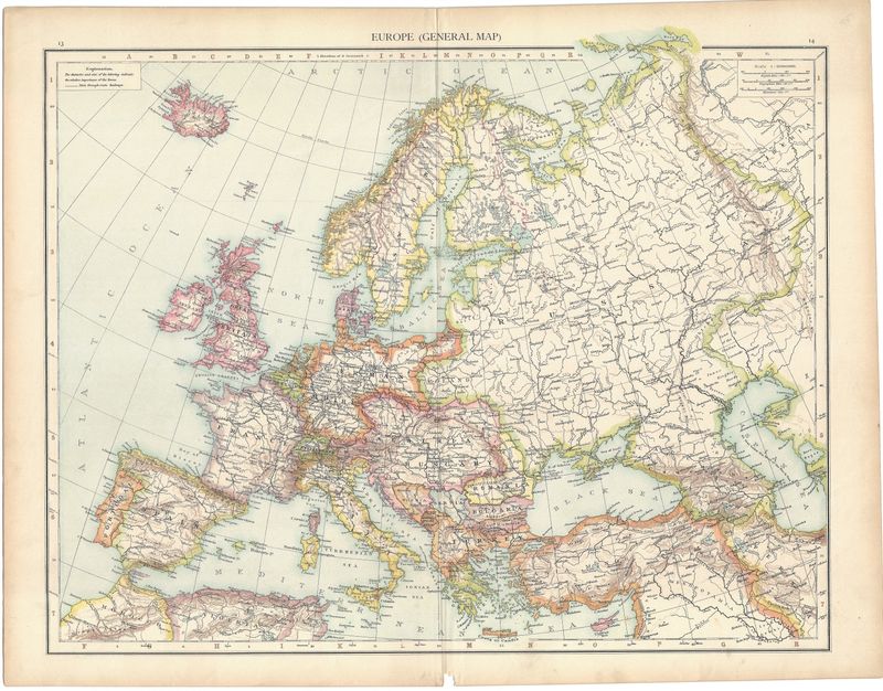 1887 General Map of Europe by the Atlas Publishing Company of Leipzig