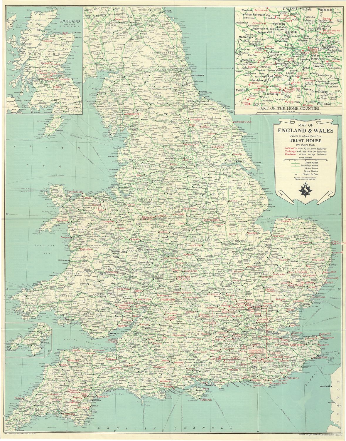 1958 Map of England and Wales from the Trust Houses