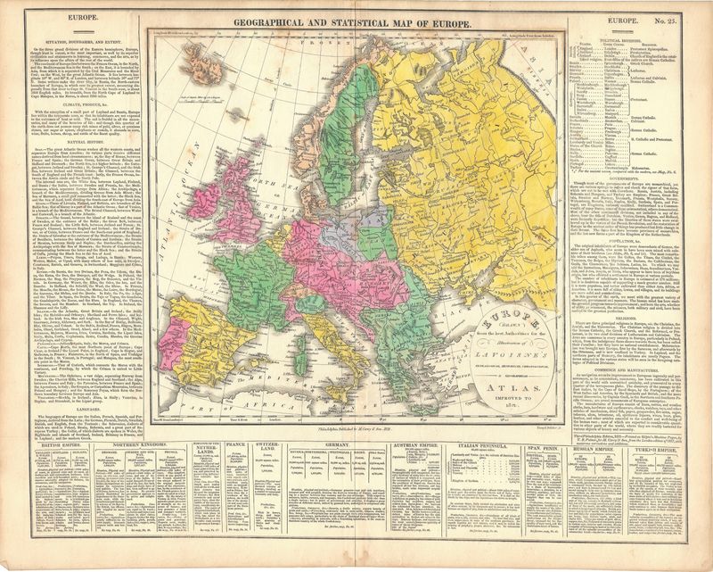 1821 Geographical &amp; Statistical Map of Europe from the Lavoisne's Atlas by J. Aspin