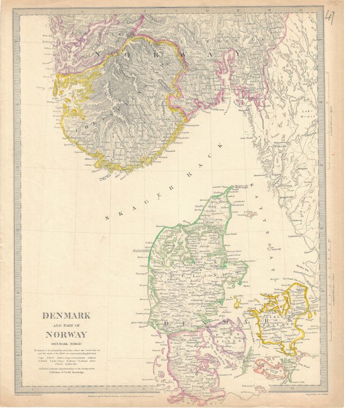 1833 Map of Denmark and part of Norway by the SDUK