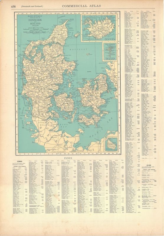 1890 Map of Denmark &amp; Iceland by Rand McNally