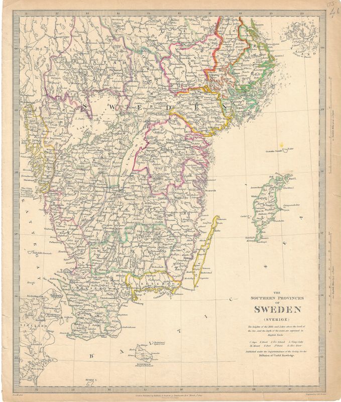 1833 Map of Southern Provinces of Sweden by the SDUK