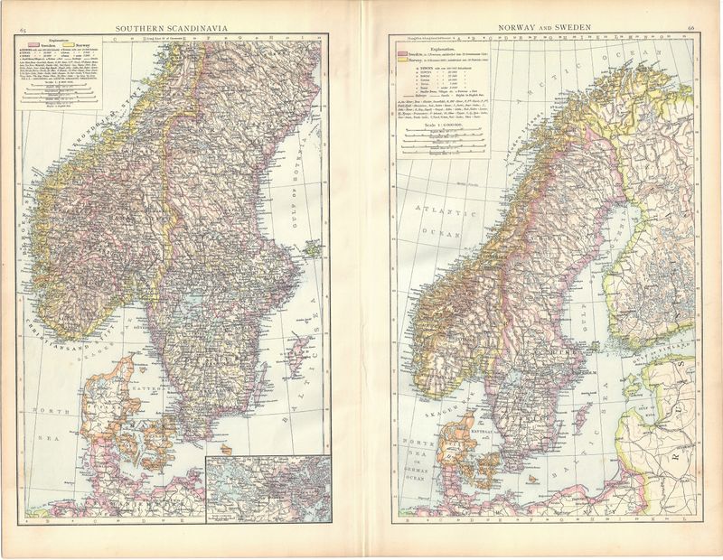 1920 Map of Norway / Sweden w/ Southern Scandavia