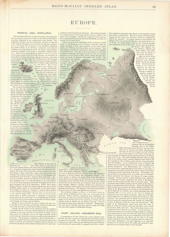 1912 Topographic Map of Europe by Rand McNally