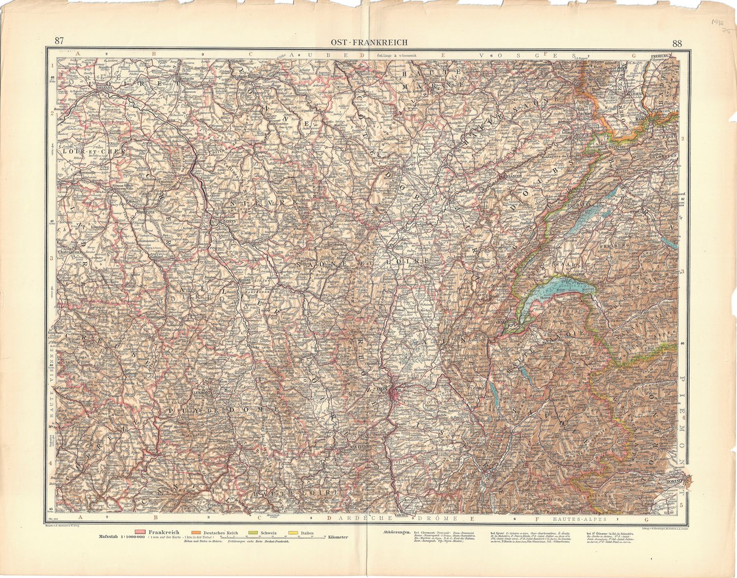1912 Map of Eastern France in German
