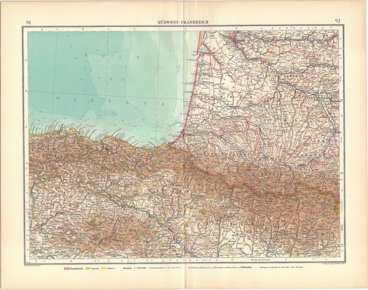 1912 Map of Southern France in German