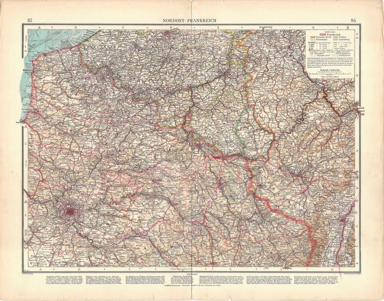 1912 Map of Northern France in German