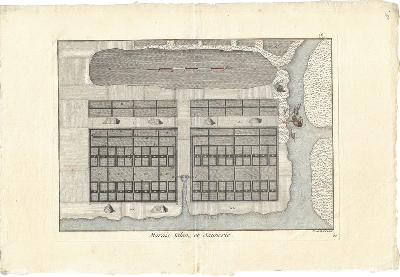 1750 Views of Salt Making in 3 Sheets w/hc by Diderot