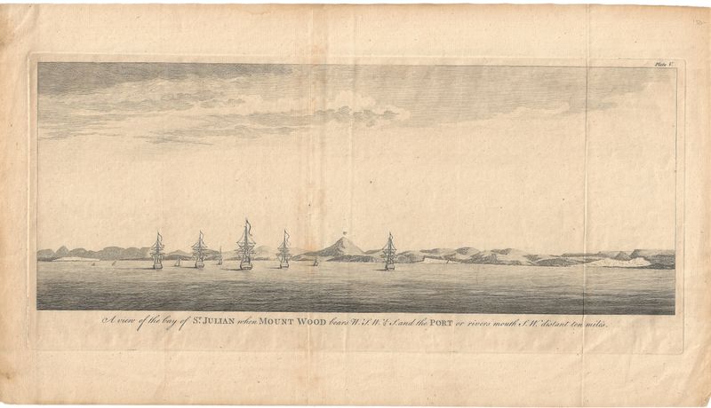 1740 View of the Bay of St Julian from the Anson Voyage