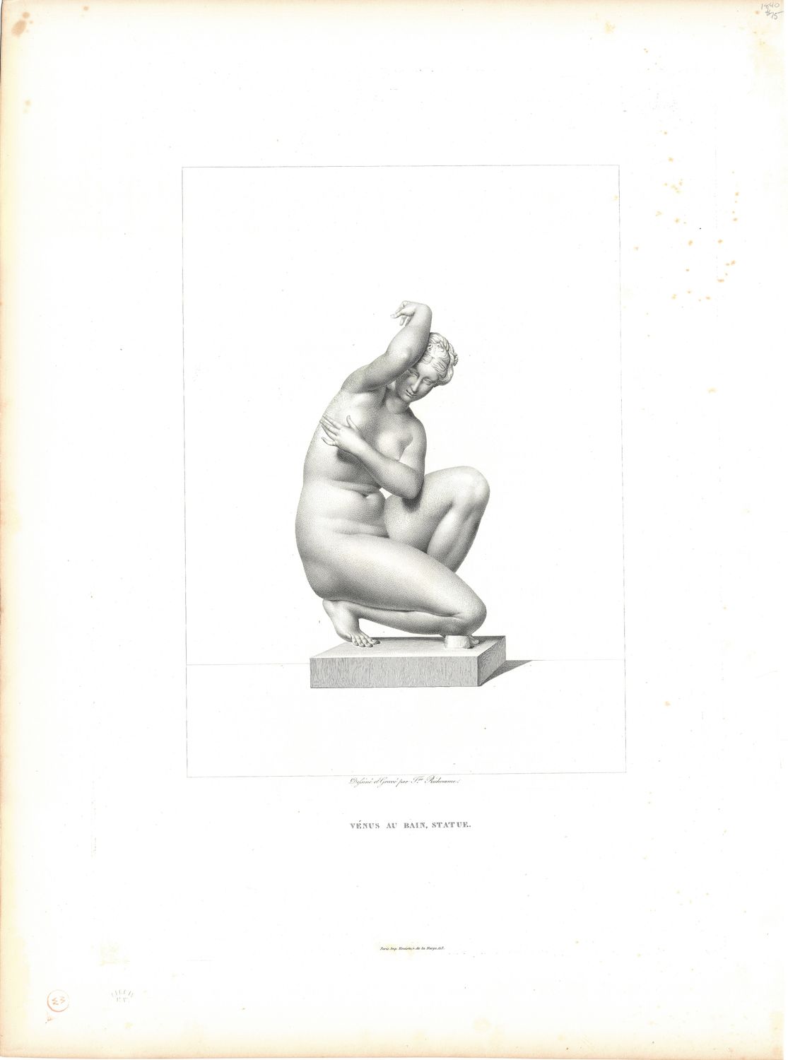 1845 Venus Au Bain Statue in copper engraving