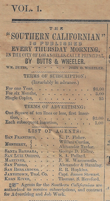 1855 Southern Californian Newspaper