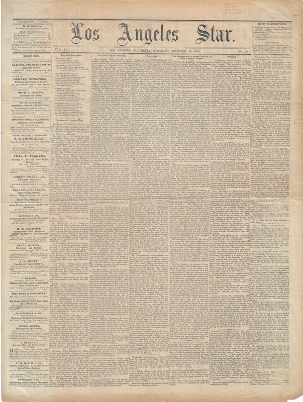 1869 Los Angeles Star Newspaper