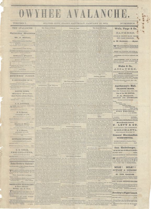 1872 Owyhee Avalanche Newspaper - Silver City Idaho (each)