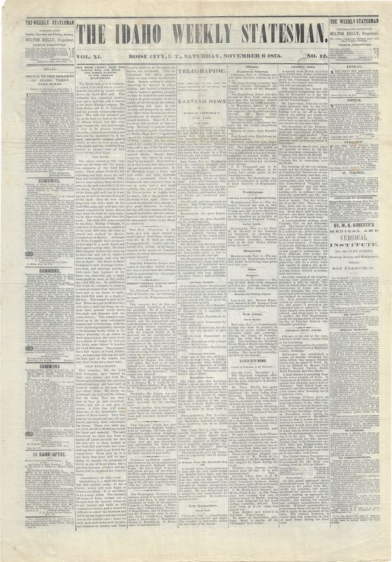 1875 Idaho Weekly Statesman Newspaper - Boise, Id.  (each)