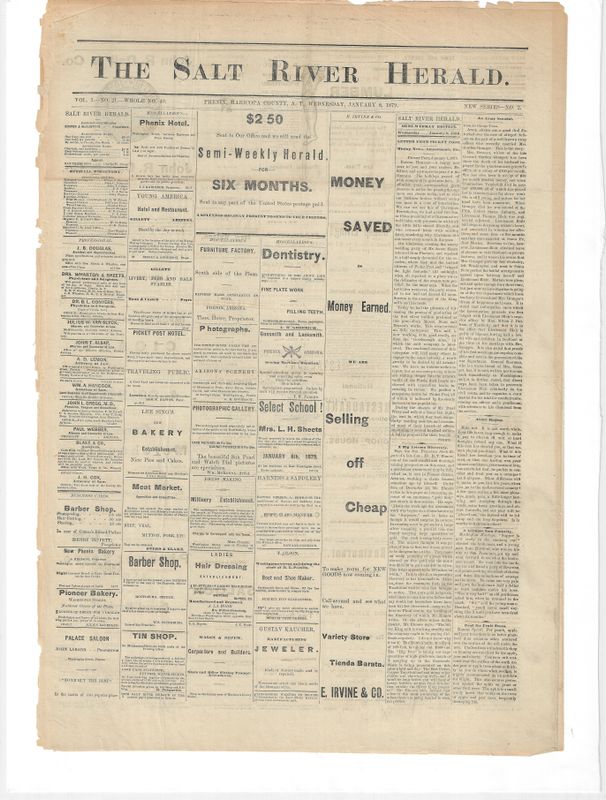 1879 The Salt River Herald Newspaper - Phoenix, Az. (each)