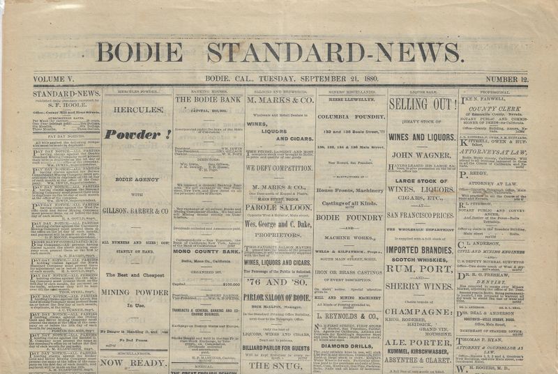 1880 Bodie Standard Newspaper - Bodie Nv.