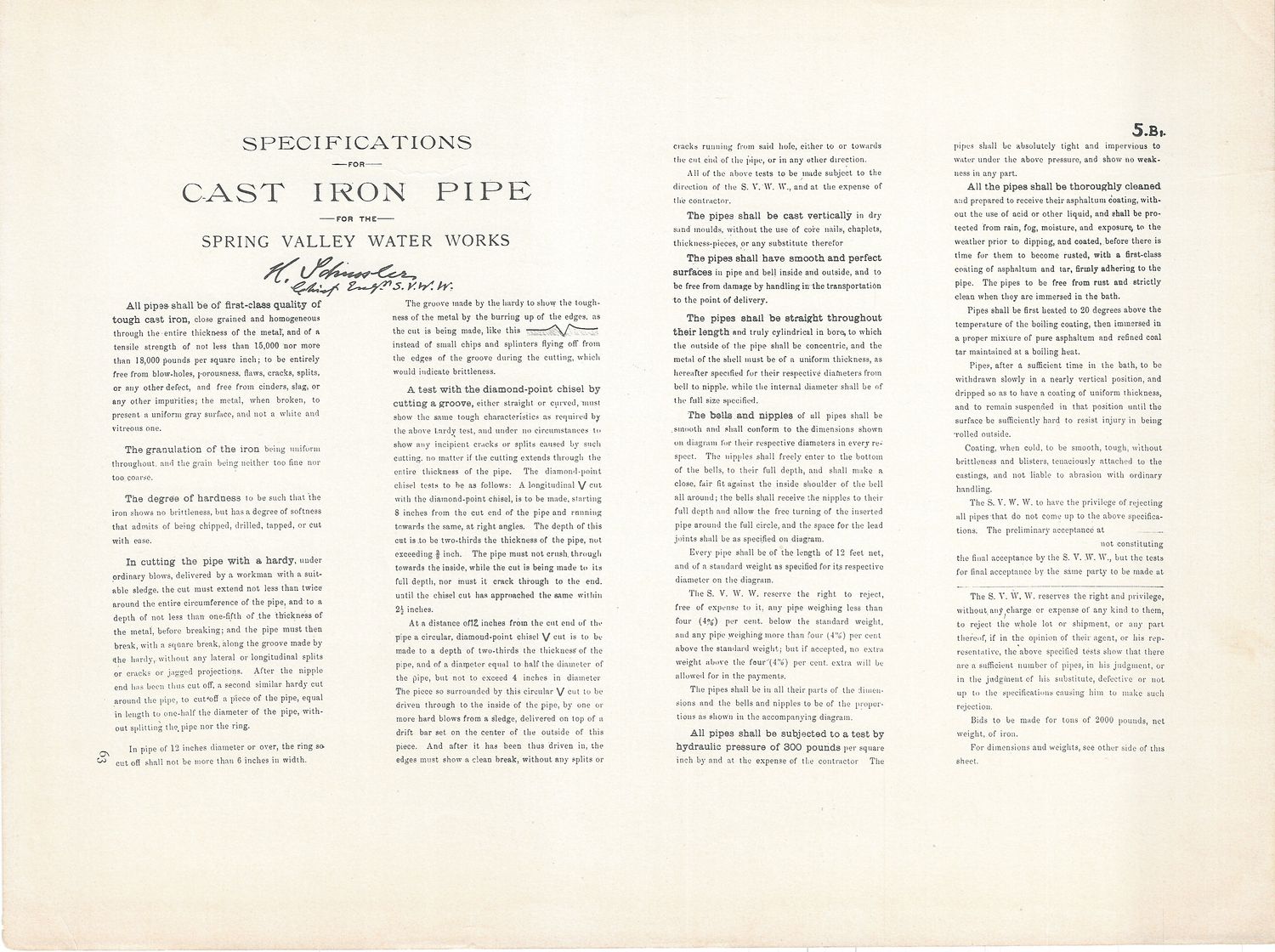 1906 Spring Valley Water Works Study of Pipe Specifications (group of 8)