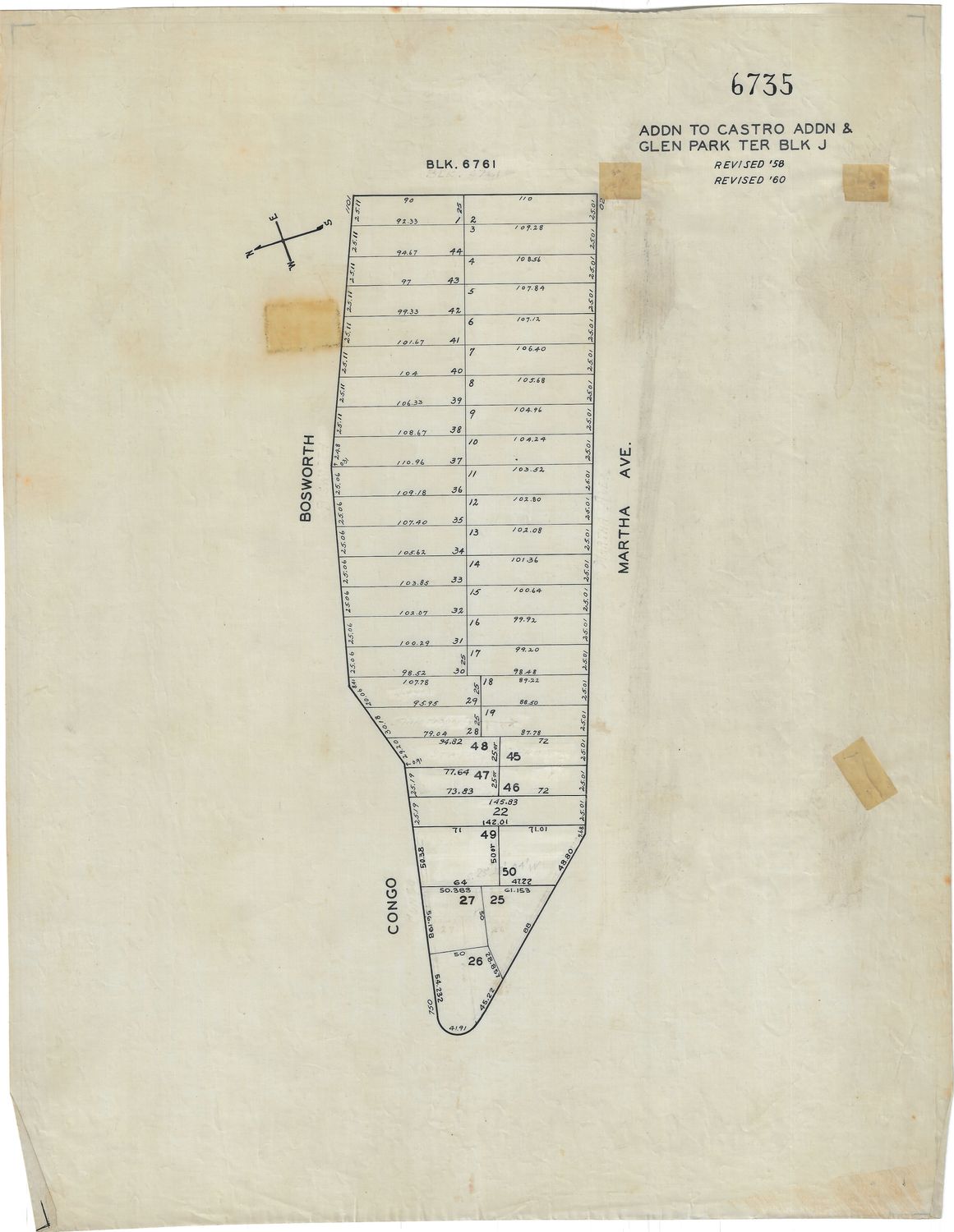 1950 San Francisco Tax Block # 6735 - Martha Ave. Congo Bosworth
