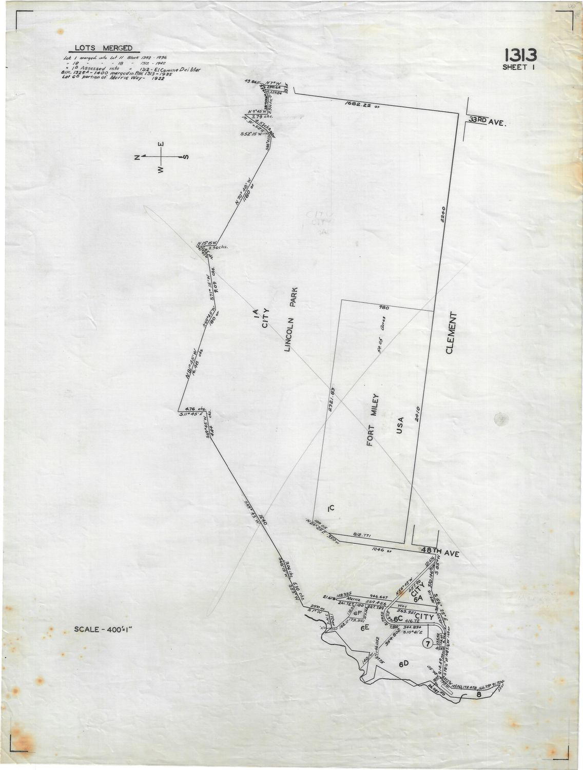 1950 San Francisco Tax Block # 1313-Fort Miley / Lincoln Park