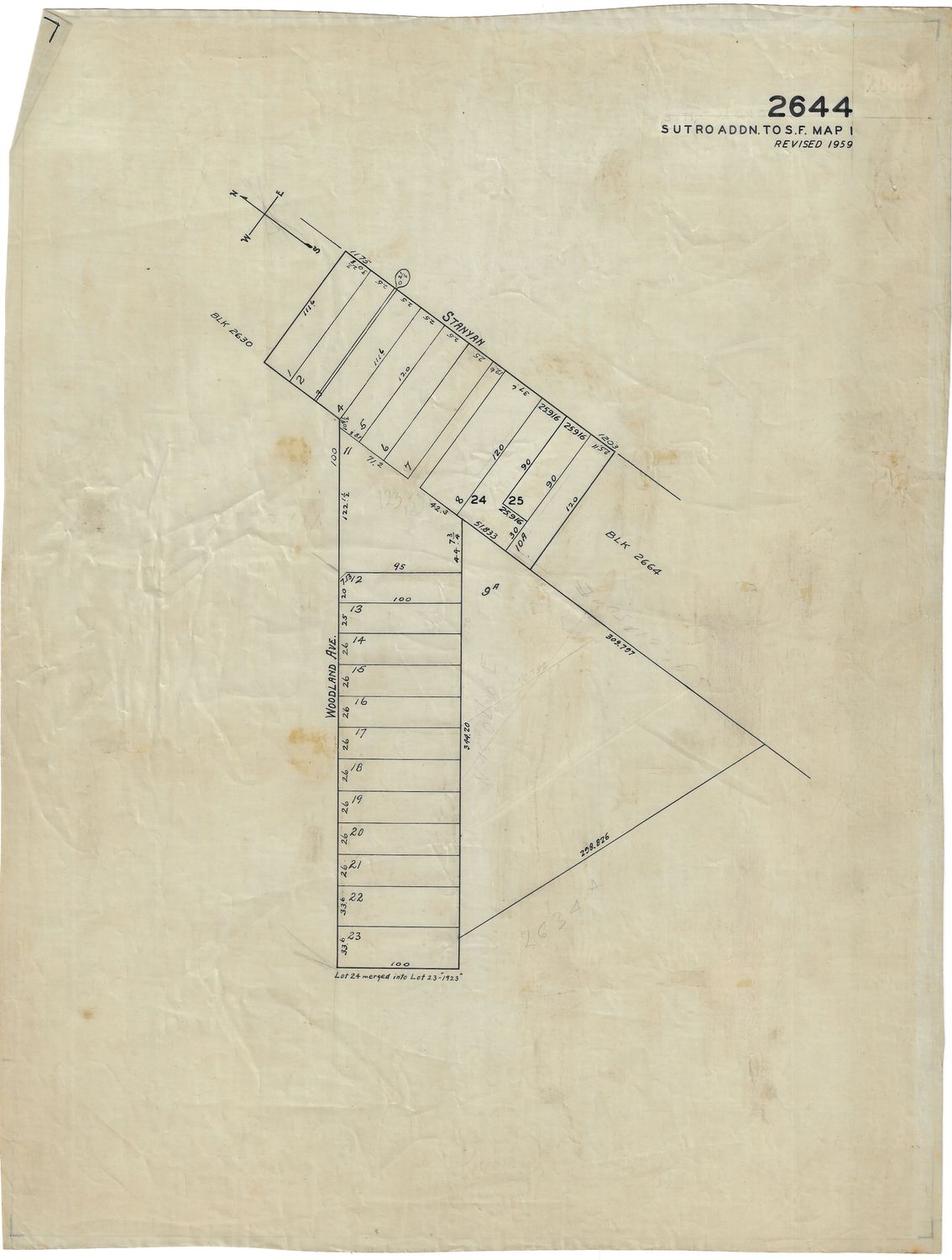 1950 San Francisco Tax Block # 2644 - Stanyan &amp; Woodland Ave.