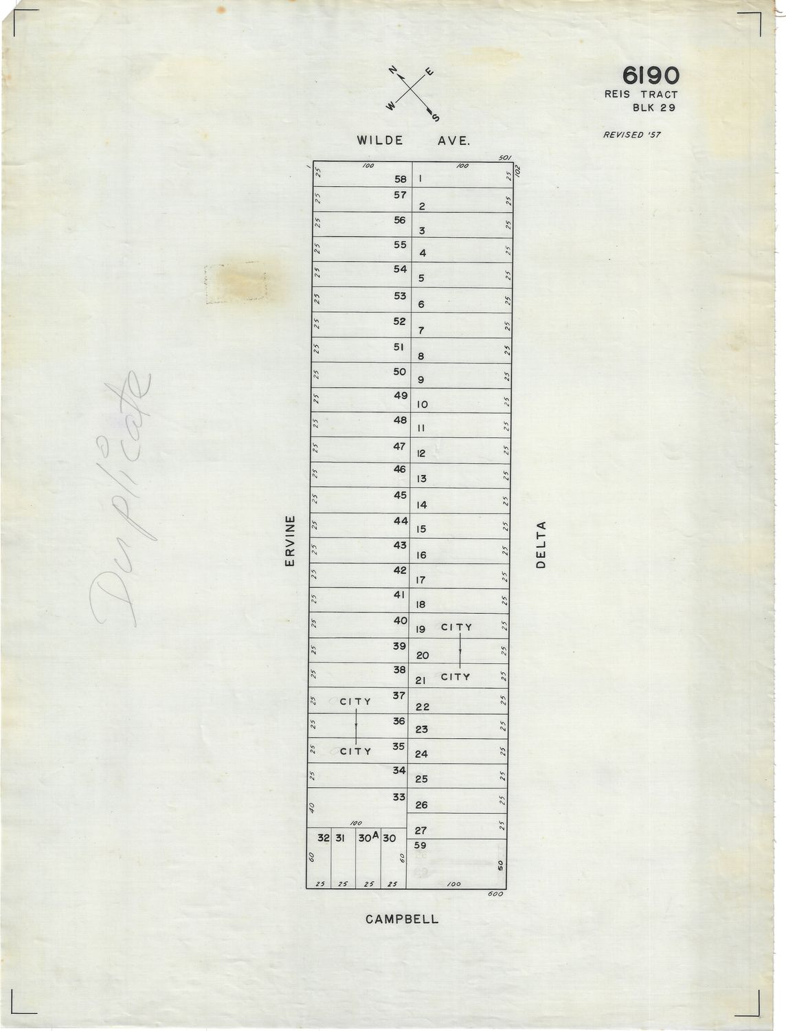 1950 San Francisco Tax Block # 6190 - Ervine / Delta &amp; Wilde / Campbell