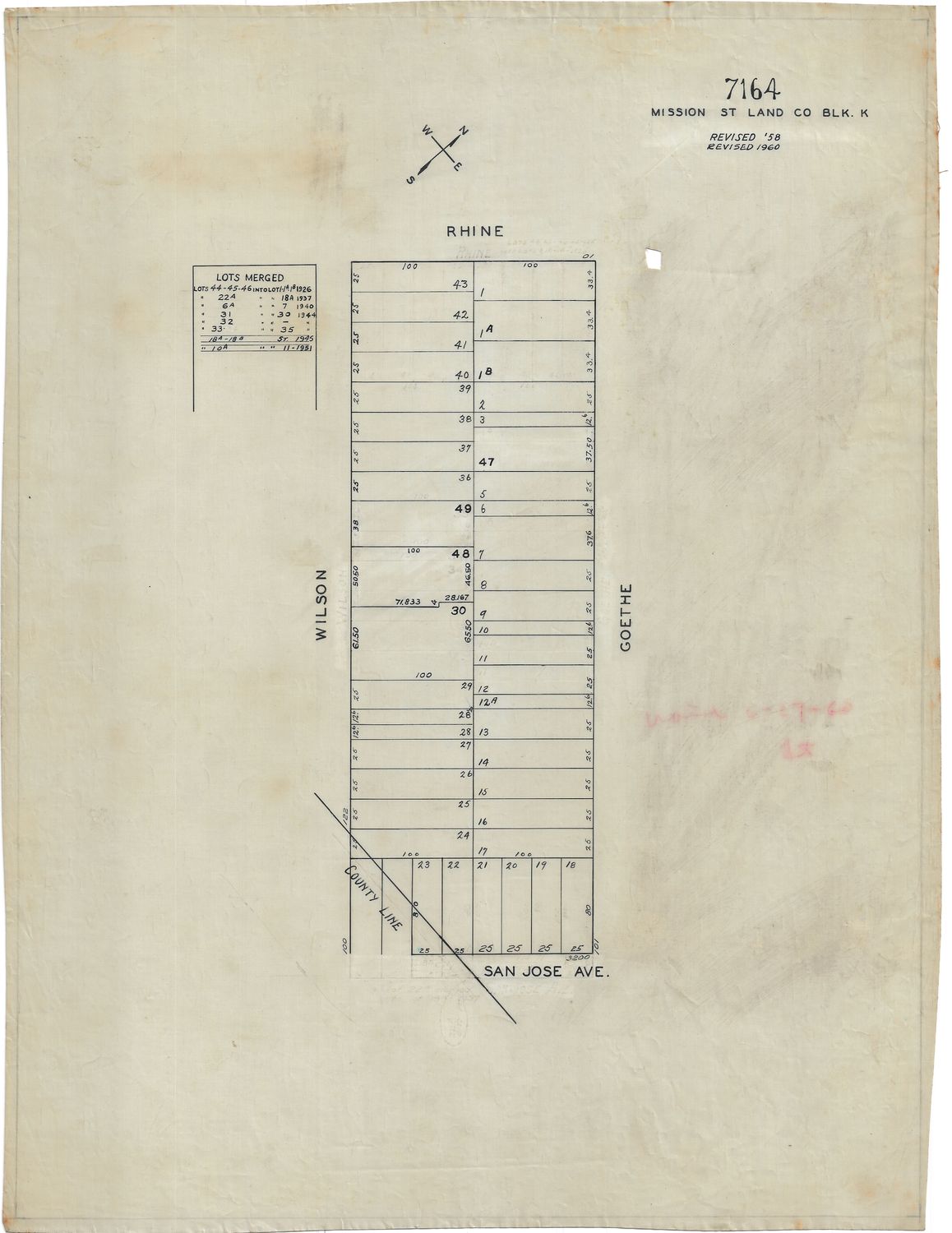 1950 San Francisco Tax Block # 7164 - San Jose Ave , Wilson &amp; Rhine St&#39;s