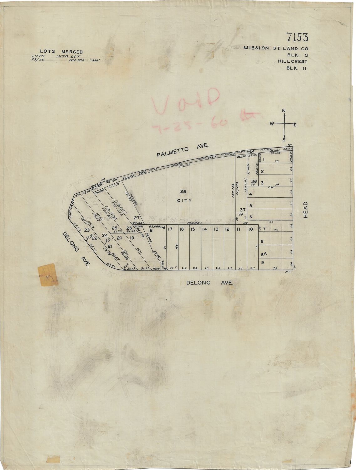 1950 San Francisco Tax Block # 7153 - Delong &amp; Palmeto Ave's o