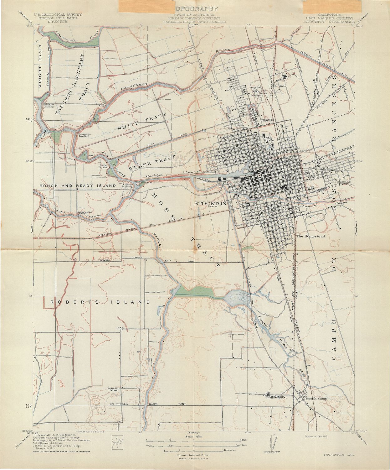 1913 USGS Stockton, Ca. Quad- Field Edition