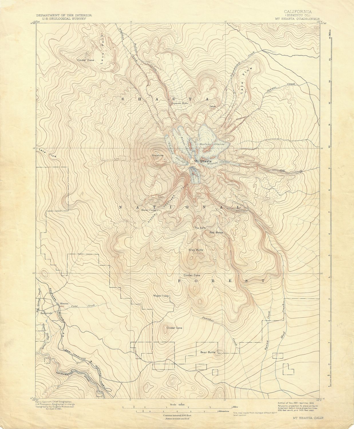 1933 (1897) USGS Mt. Shasta, Ca Quad