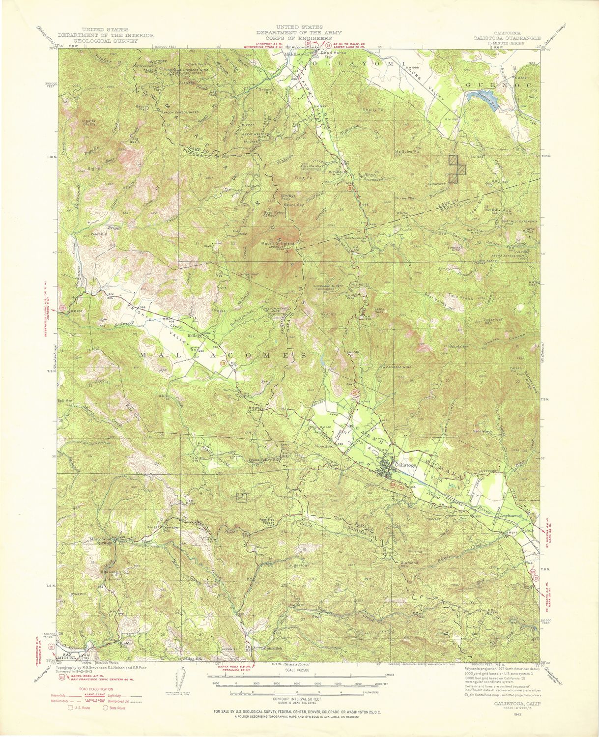 1943 USGS Calistoga, Ca. Quad