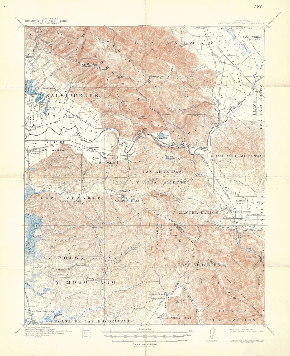 1947 (1917) USGS San Juan Batista , CA Quad