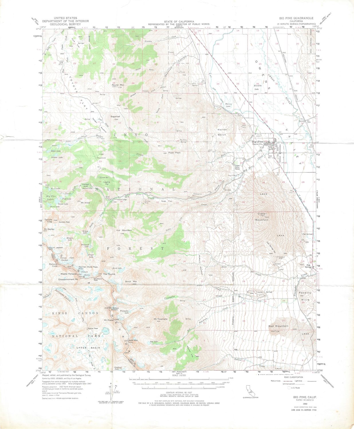 1950 USGS Big Pine, Ca Quad