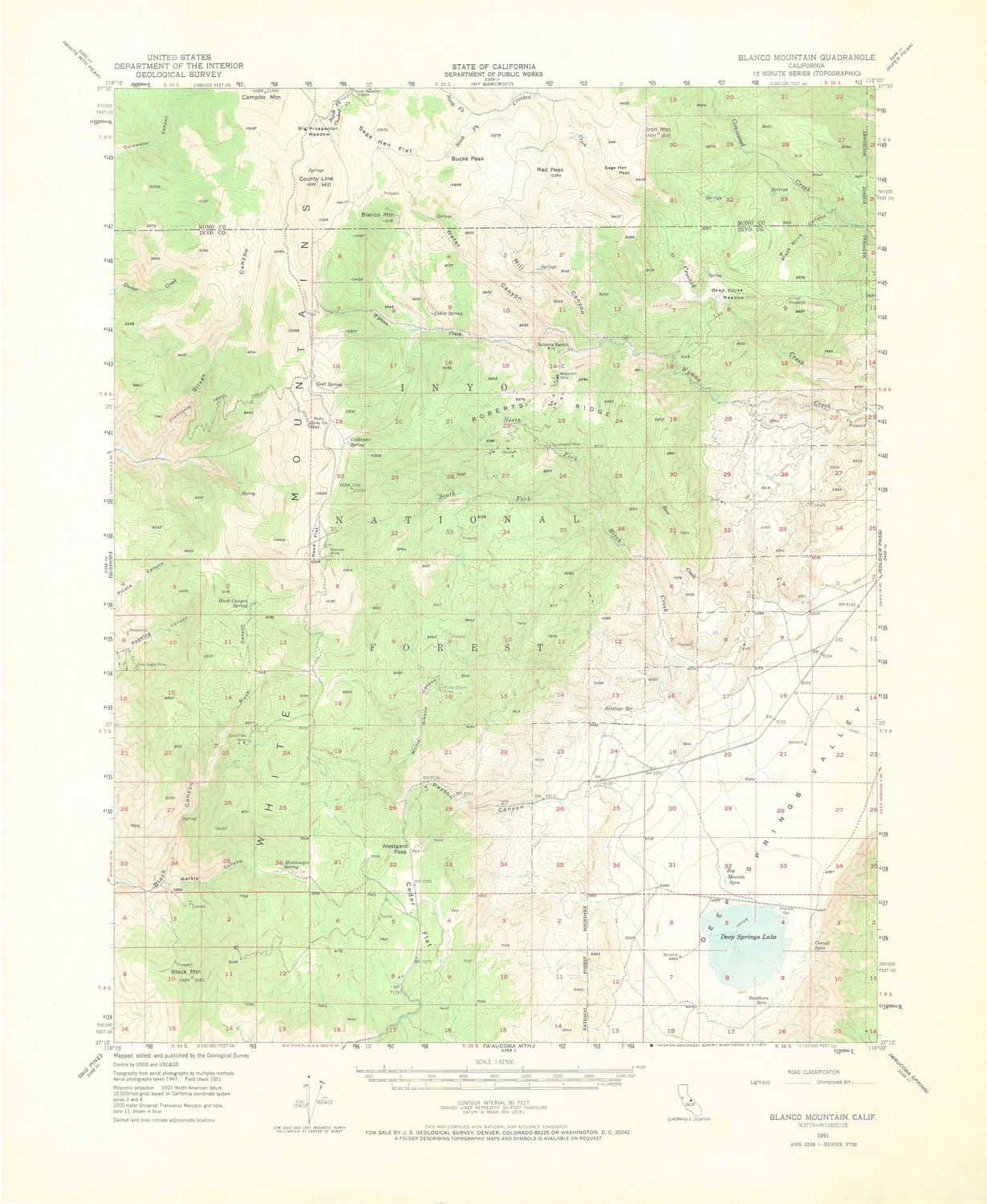 1951 USGS Blanco Mountian, Ca Quad