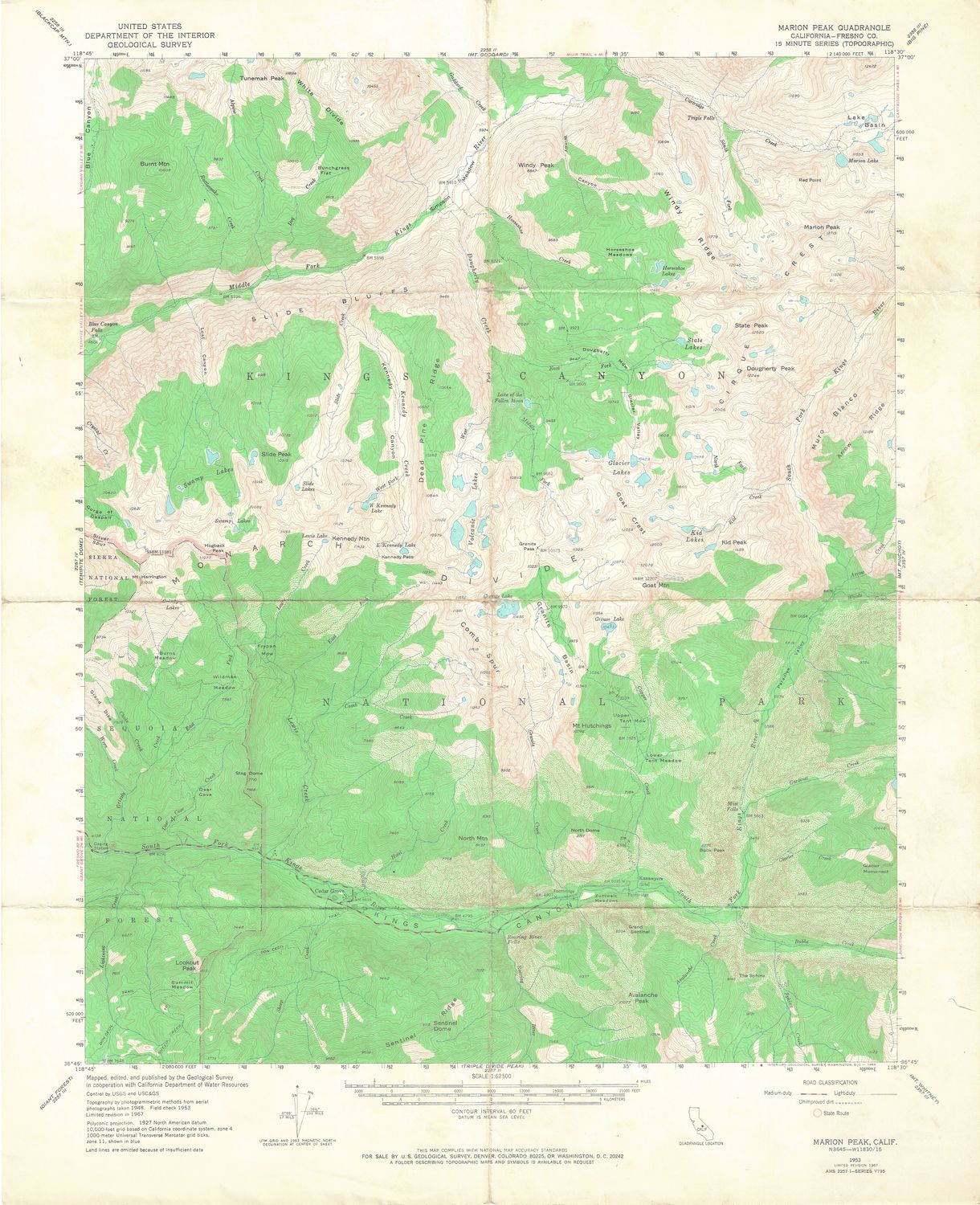 1953 USGS Marion Peak ,Ca. Quad