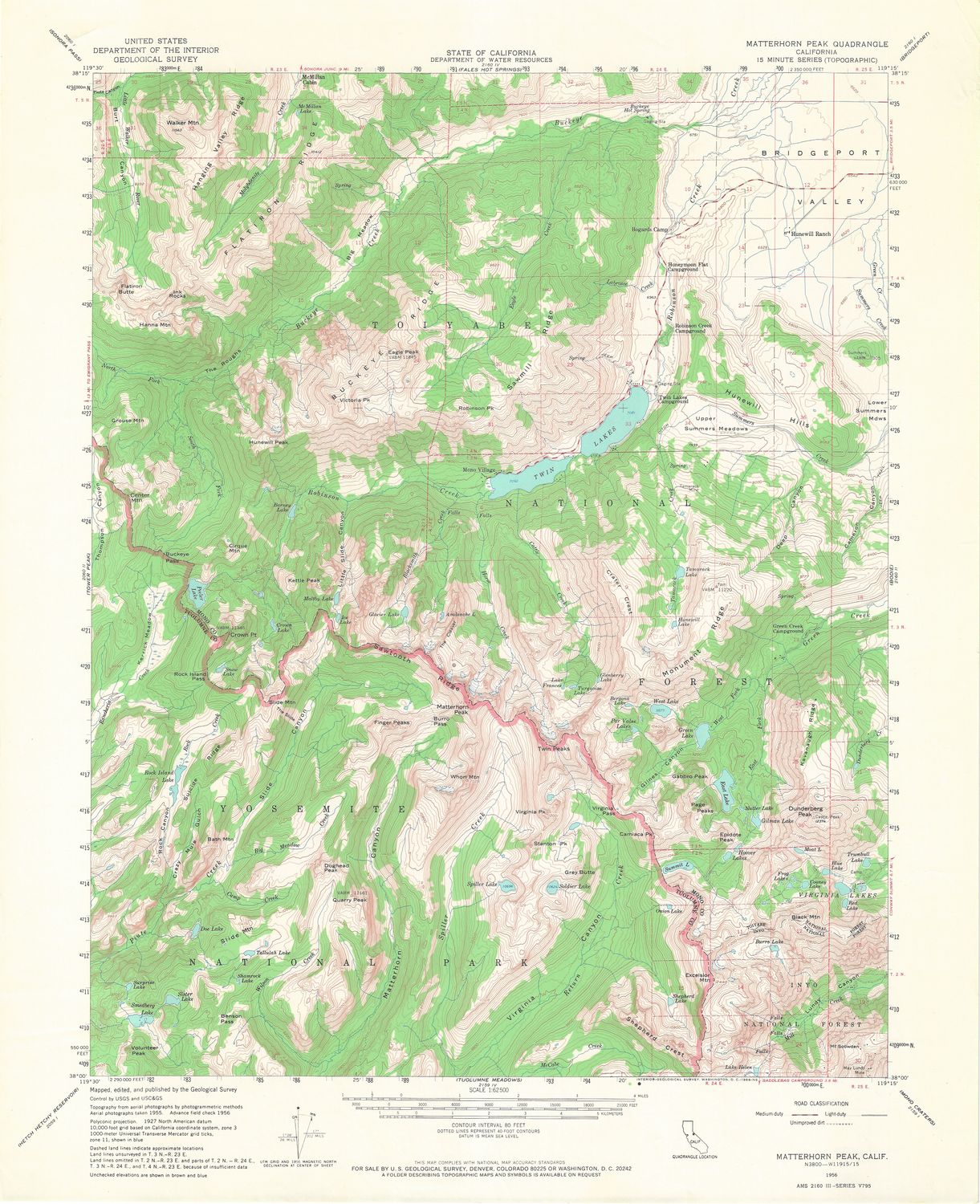 1956 USGS Matterhorn Peak, Ca Quad