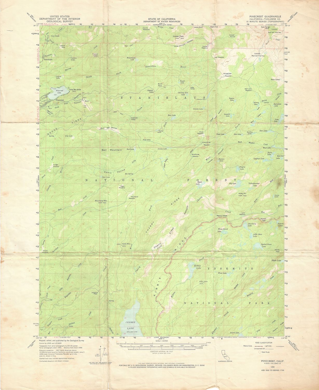 1956 USGS Pinecrest, Ca Quad