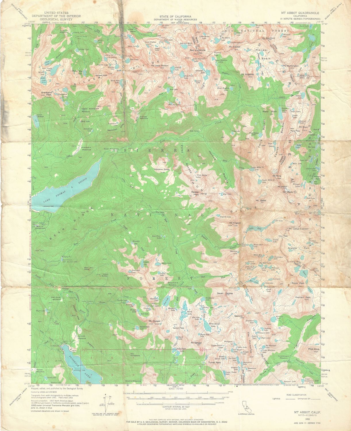 1953 USGS Mount Abbot Quad