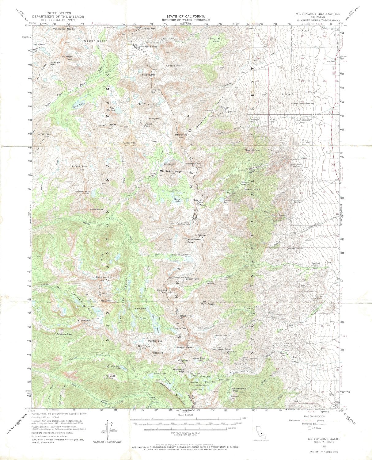 1953 USGS Mt. Pinchot, Ca Quad