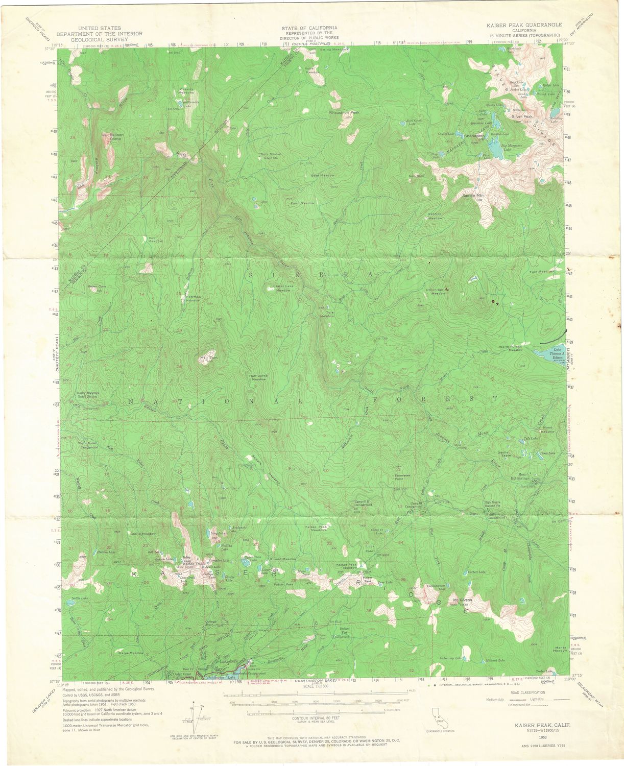 1953 USGS Kaiser Peak, Ca Quad