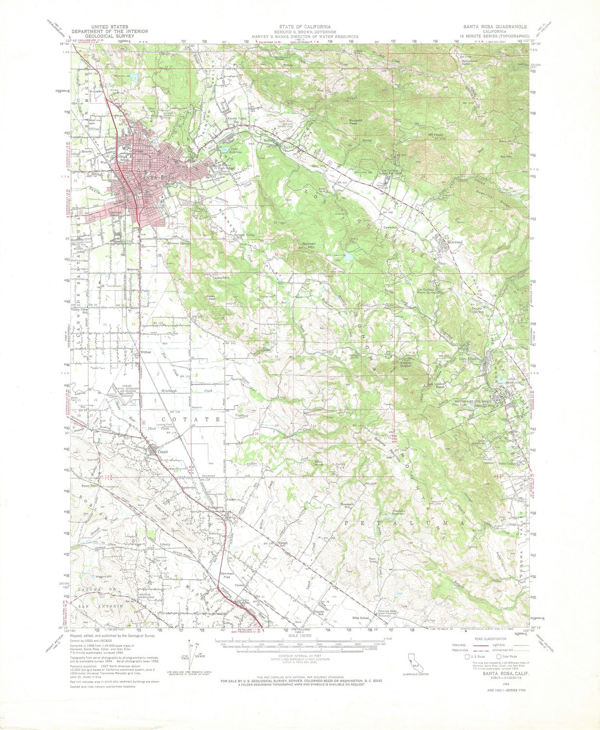 1954 USGS Santa Rosa , Ca. Quad
