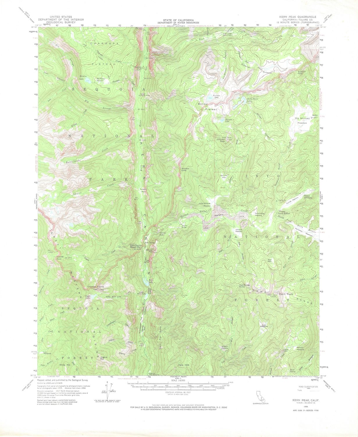 1956 USGS Kern Peak, Ca Quad