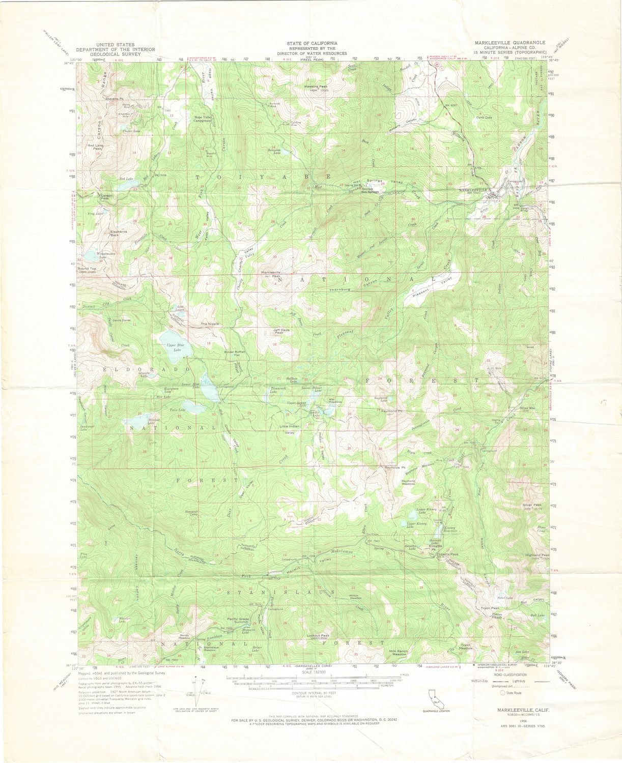 1956 USGS Markleeville, Ca Quad