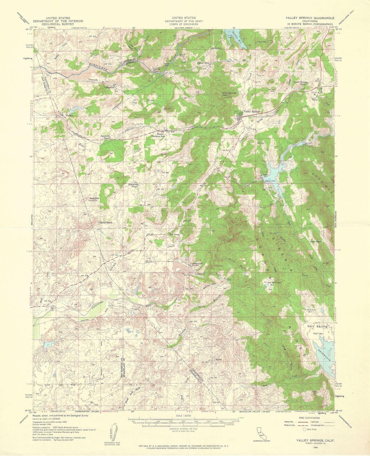 1956 USGS Valley Springs, Ca. Quad
