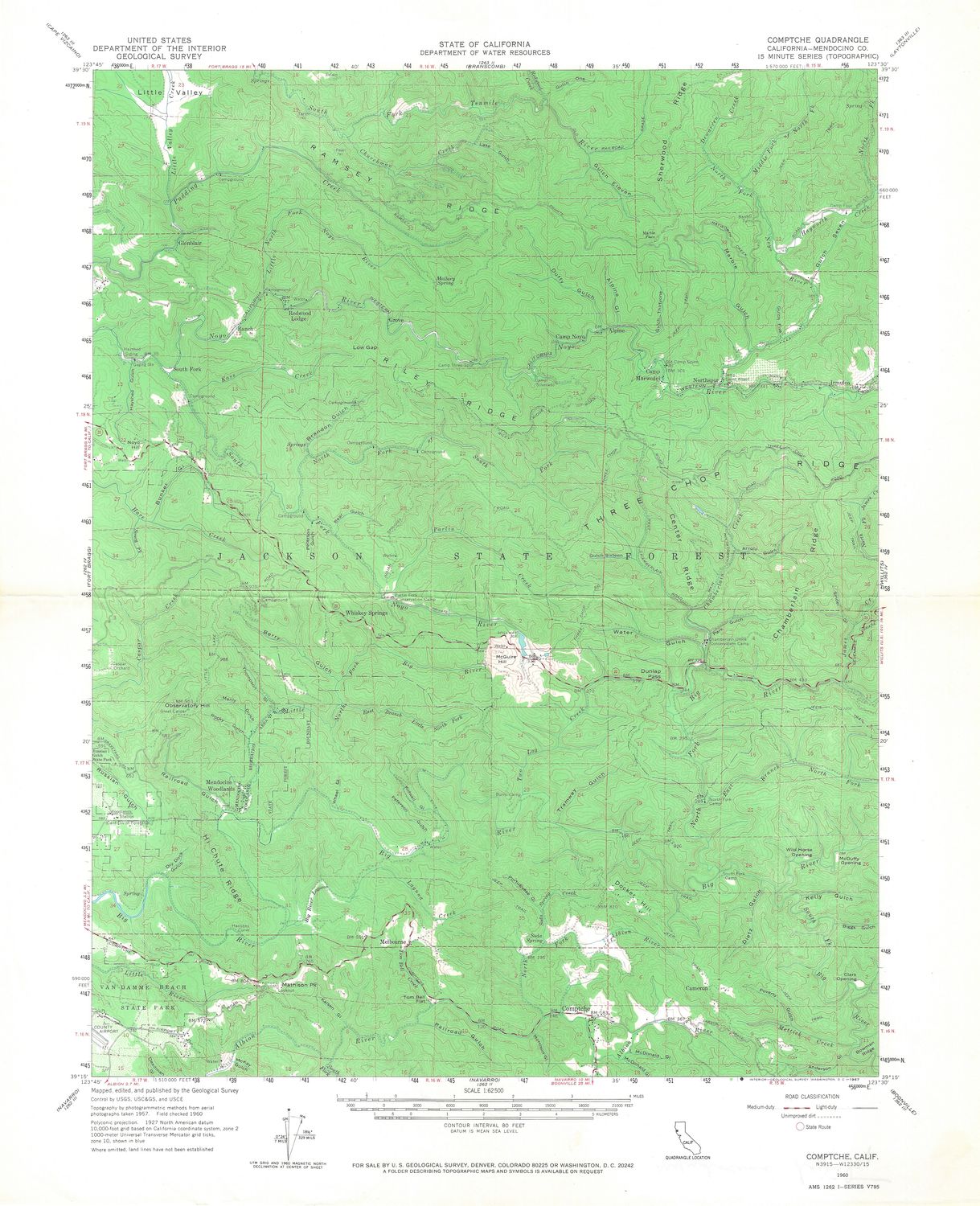 1960 USGS Comptche, Ca. Quad