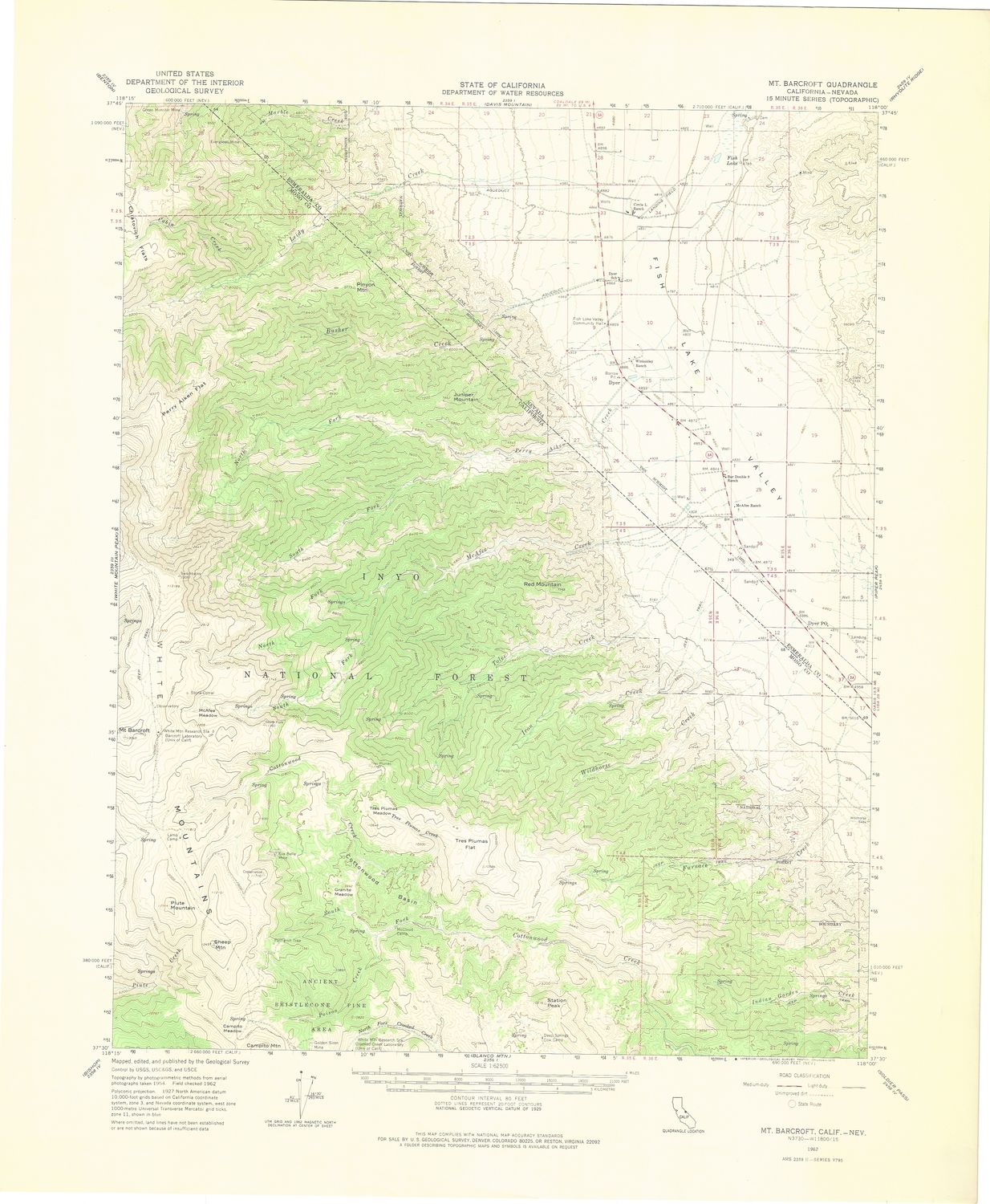 1962 USGS Mt. Barcroft, Ca Quad