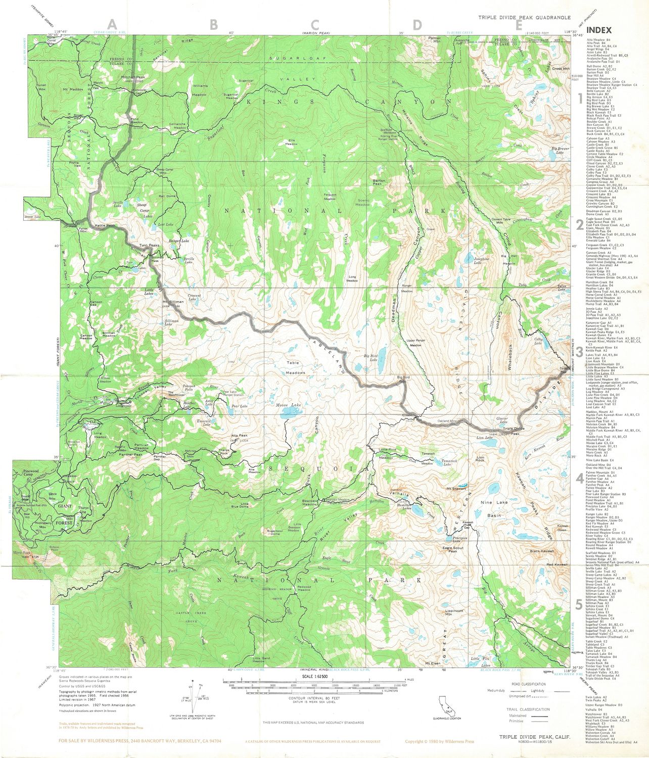 1980 USGS Triple Divide Peak, Ca Quad 