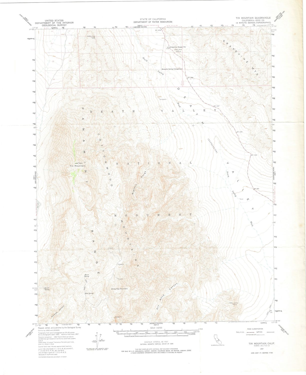 1957 USGS Tin Mountain, Ca Quad