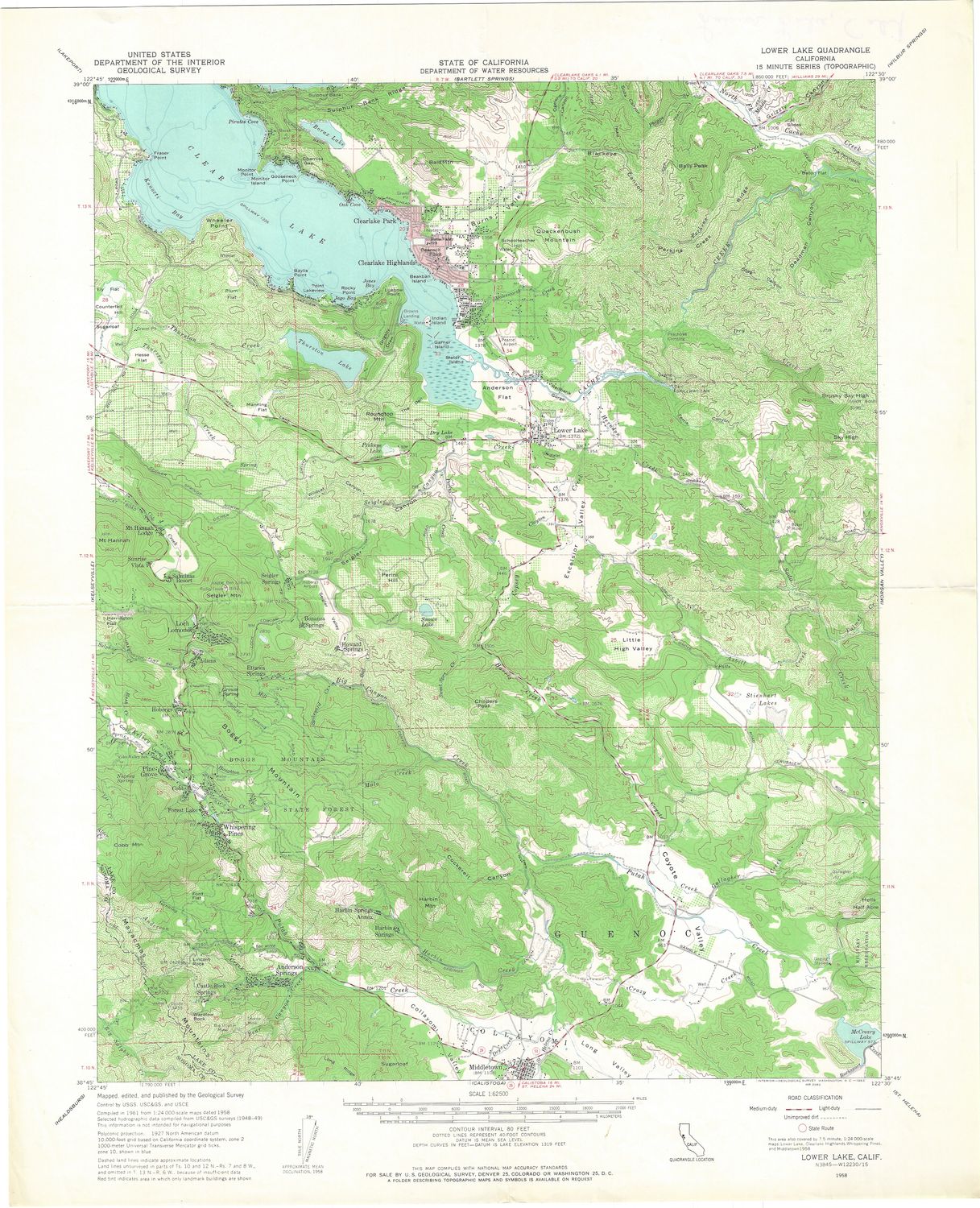 1958 USGS Lower Lake, CA Quad