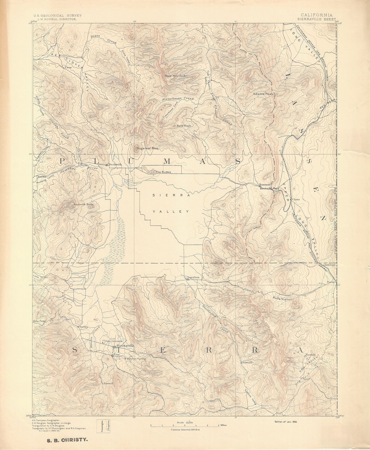 1892 USGS Sierraville, Ca Quad 1st Edition